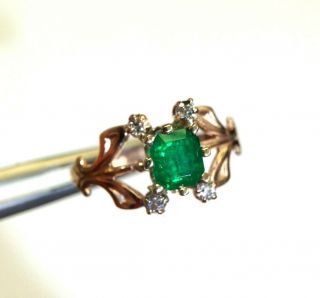 Art Nouveau 14k Rose Gold Colombian Emerald And Diamond Gold Ring 7