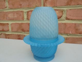 Old Antique Blue Satin Glass Ribbed Swirl Fairy Lamp 2 - Part