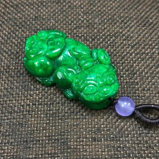 Rare Collectible Green Jadeite Jade Carve Handwork Chinese Wealth Pi Xiu Pendant