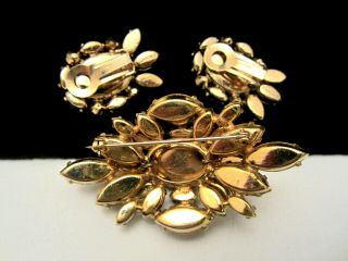 Rare Vintage Schreiner York Art Glass Rhinestone Brooch & Clip Earring Set 2