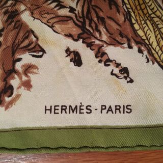 AUTH HERMES silk scarf 90 carré Joies de la Montagne RARE vintage olive brown 8
