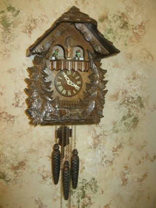 Vintage German The Bavarian Cuckoo Clock Musical Hummel Dancers 3 Weight Running