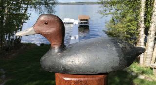 Vintage Chris Smith Drake Redhead Duck Decoy Michigan Great Form Hollow