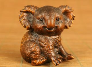 Chinese Old Antique Boxwood Hand Carving Lovely Koala Statue Netsuke Figure Gift