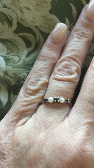 Tiffany & Co.  Vintage Pearl And Blue Sapphire Ring 14k Yellow Gold