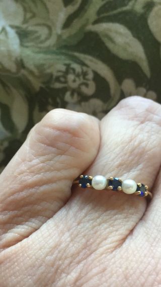 Tiffany & Co.  Vintage Pearl and Blue Sapphire Ring 14K Yellow Gold 2