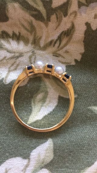 Tiffany & Co.  Vintage Pearl and Blue Sapphire Ring 14K Yellow Gold 3