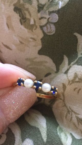 Tiffany & Co.  Vintage Pearl and Blue Sapphire Ring 14K Yellow Gold 6