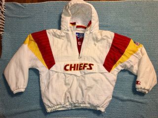 Vintage Kansas City Chiefs Throwback Pullover Starter Jacket Xl Rare White Color