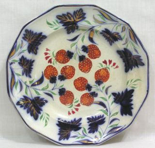 Vtg Gaudy Welsh Strawberry Pattern Plate Softpaste Ceramic 1850s Rwb