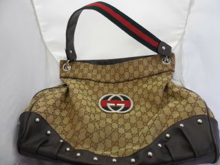 Gucci Vintage Gg Tote Bag Brown Canvas Leather Italy