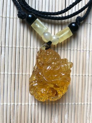 Dragon Baltic Carved Amber Chinese Jewelry Pendant Natural Vintage Gemstone Gem