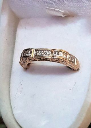 14k Yellow Gold Etruscan Art Deco Diamond Wedding Band Ring Size 6.  25 Rare