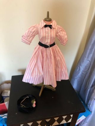 Vintage Madame Alexander 1956 Pink Candy Striped Shirtwaist Dress Hat Belt