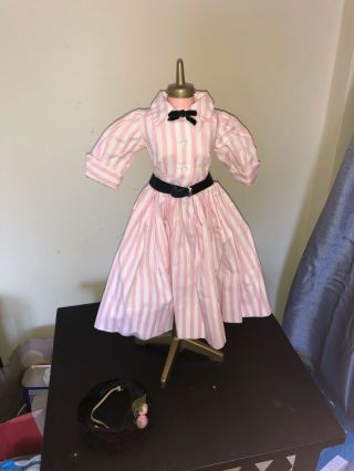 Vintage Madame Alexander 1956 Pink Candy Striped Shirtwaist Dress hat belt 2