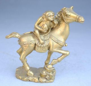 Chinese Old Hand - Carved Copper Lucky Monkey Rode Horse Statue D01