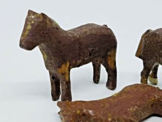 RARE Antique 1920 ' s Putz Erzgebirge German Handmade Wood 3 Dark Brown Horses 3