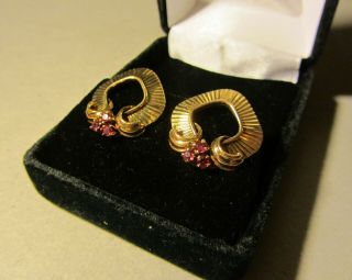 Tiffany & Co.  Vintage 14k Gold & Rubies Screwback Deco Earrings