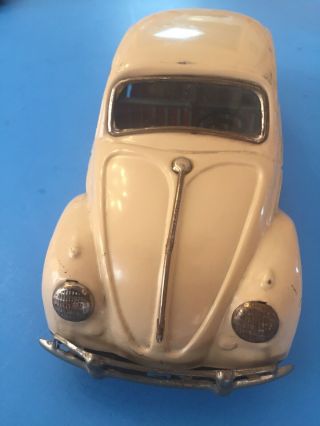 Vintage Bandai Battery Operated Tin Volkswagen Beetle HTF Tan Made in Japan 4