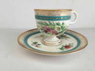 Antique Minton English Porcelain Gilt Beaded Cup And Saucer Foral Painted 6034