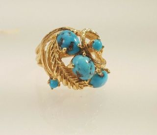 Pre Owned Vintage 14k Yellow Gold Ring With Turquoise