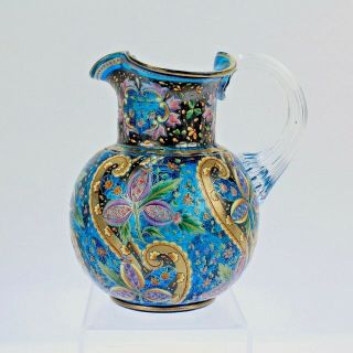 Best Antique Moser Glass Enamel Pitcher - Bizarre Chintz Pattern Gl