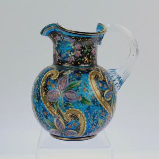 Best Antique Moser Glass Enamel Pitcher - Bizarre Chintz Pattern GL 2