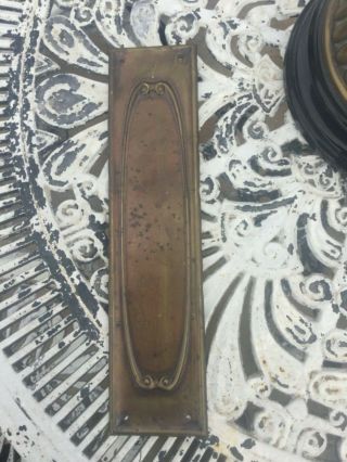 Art Nouveau Copper Door Push Finger Plate Stamped R289989 29 Cm X 7 Cm