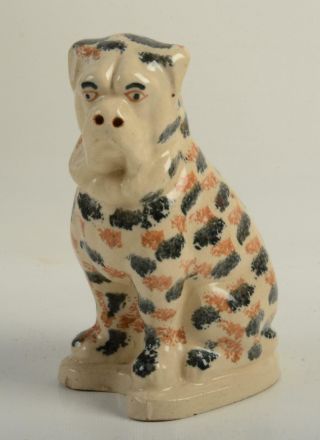 Rare Antique Stoneware Spatterware Ohio Dog Statue Figure Spongeware Early Aafa