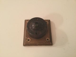 Vintage Black Round Bakelite Dolly Light Switch Mounted On Wooden Plaque