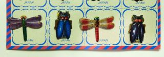 12 Vintage Japanese Tin Insect Novelty Badges on Card - A 5