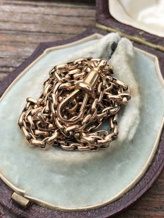 Victorian Antique 9ct Gold Fancy Link Long Guard Chain Necklace 54 Cm Dog Clip