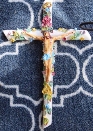 11 " X 7 - 1/2 " Vintage Porcelain Jesus Crucifix Cross Made In Italy Hand Made