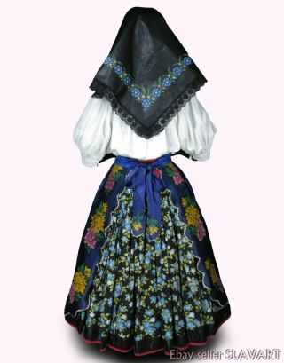 Vintage Slovak Folk Costume Floral Skirt Blue Apron Vest Shawl Sebechleby Kroj