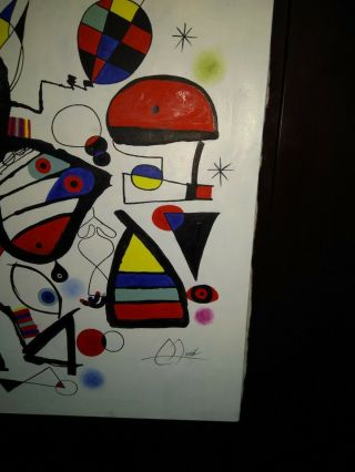 VINTAGE AND RARE JOAN MIRO OIL ON CANVAS PAINTING SIGNED 23.  8 