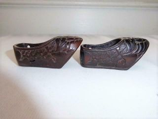 PR ANTIQUE MINIATURE CHINESE ASIAN SILVER CARVED WOOD SHOES w FACES 3