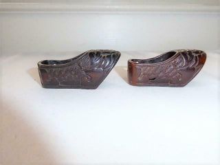 PR ANTIQUE MINIATURE CHINESE ASIAN SILVER CARVED WOOD SHOES w FACES 4