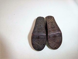 PR ANTIQUE MINIATURE CHINESE ASIAN SILVER CARVED WOOD SHOES w FACES 6