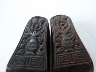 PR ANTIQUE MINIATURE CHINESE ASIAN SILVER CARVED WOOD SHOES w FACES 7