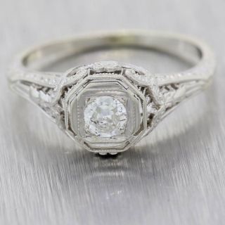 Round.  25ct Diamond 14k White Gold Antique Art Deco Solitaire Engagement Ring A9