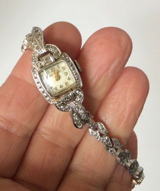 Bulova Luxury Vintage Ladies 14k White Gold Diamond Wrist Watch