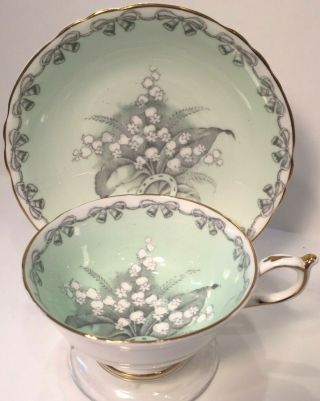 Paragon Tea Cup And Saucer,  Lily Of The Valley,  " To The Bride " Green,  1952