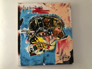 Jean Michel Basquiat Oil Painting On Canvas Signed Rare 25.  5  X 22