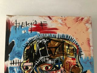 JEAN MICHEL BASQUIAT OIL PAINTING ON CANVAS SIGNED RARE 25.  5  X 22 2