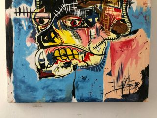JEAN MICHEL BASQUIAT OIL PAINTING ON CANVAS SIGNED RARE 25.  5  X 22 3