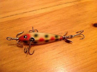 Very Early Heddon 5 - Sided 3 Hook Wooden Minnow W Great Eyes,  Exc Cond,  & Color