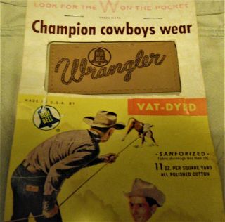 VINTAGE NOS WITH TAGS MENS TAN WRANGLER JEANS WITH TAGS LATE 50 ' S - EARLY 60 ' S 6