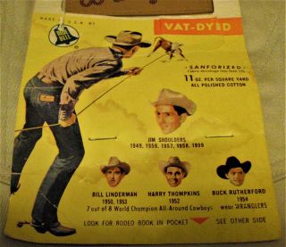 VINTAGE NOS WITH TAGS MENS TAN WRANGLER JEANS WITH TAGS LATE 50 ' S - EARLY 60 ' S 7