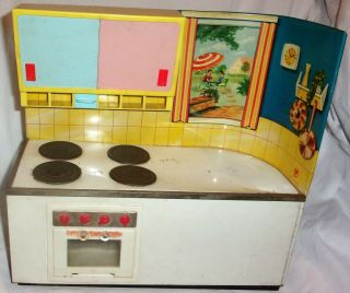 Vintage/antique Rare Western Germany Fuchs Tin Toy Stove Range Oven Kitchen With