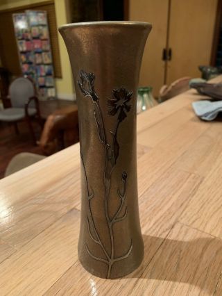 Silver Crest Bronze Silver Overlay Art Metal 8” Vase
